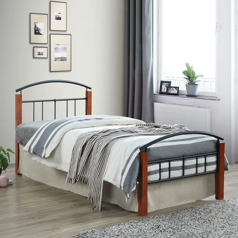 DOKA Bed (for Mattress 90x200cm) Metal Black/Wood Walnut
