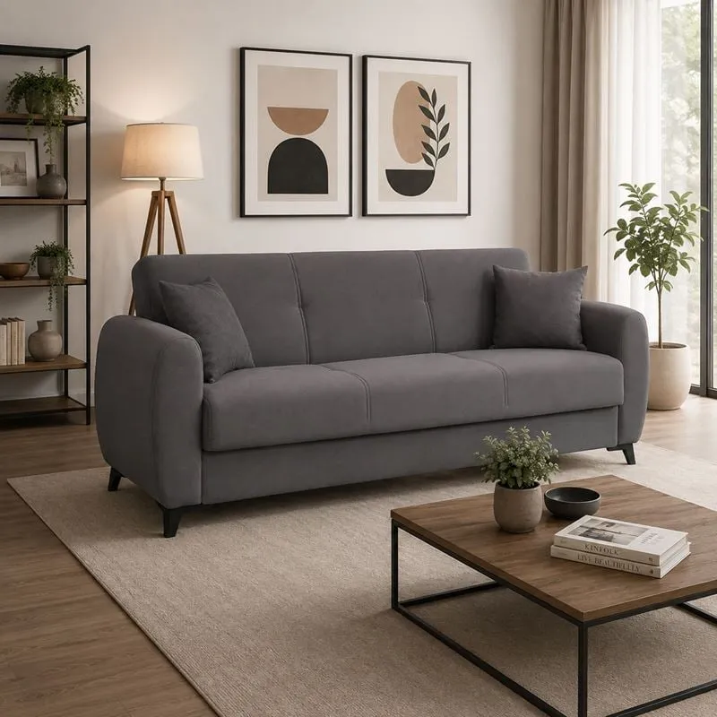DARIO Sofa-Bed with Storage 3-Seater / Fabric Grey