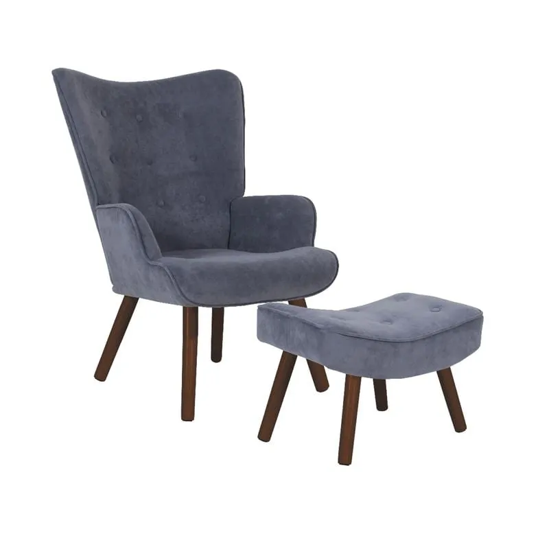 ALMA Set Armchair & Stool Walnut / Velure Light Blue (K/D)