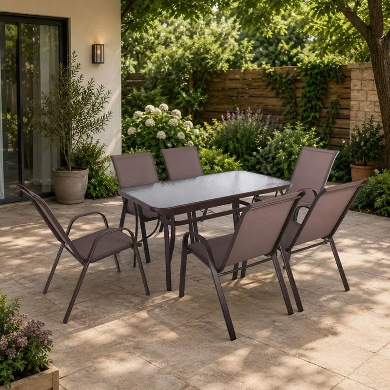 RIO Set (Table 140x80cm+6 Armchairs) Metal Brown/Textilene Brown