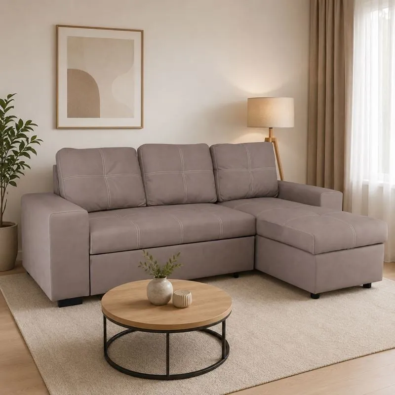 MONTREAL-Max Nabuk Reversible Storage Corner Sofabed Cappuccino