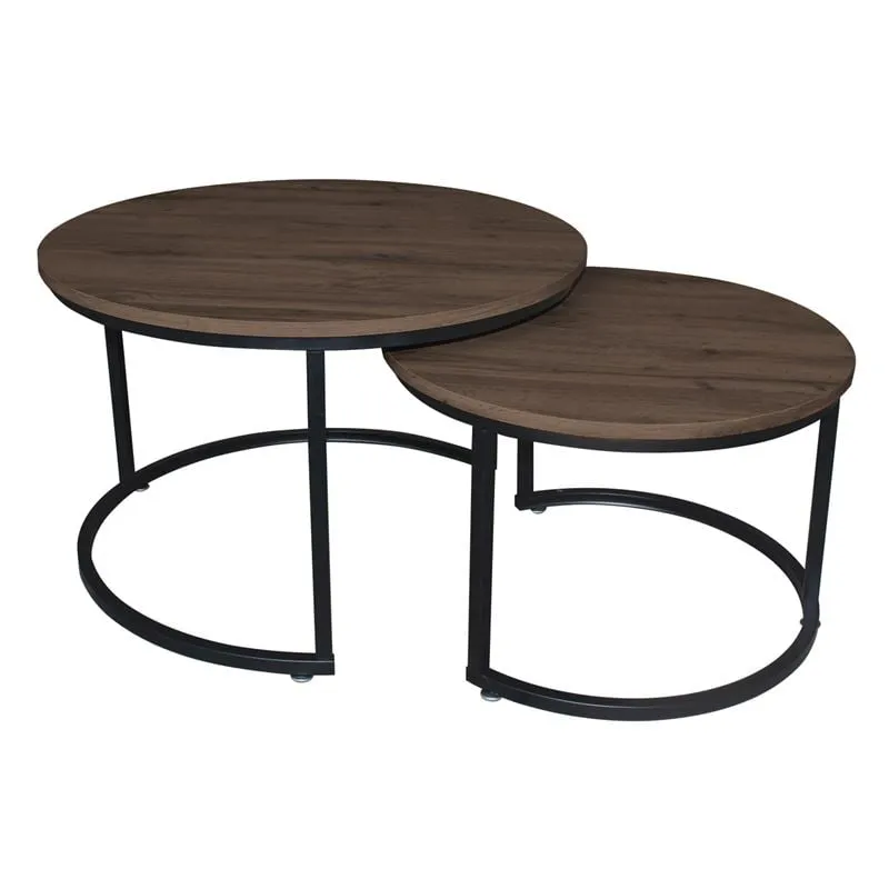 BOZZI Set-2 Coffee Tables D.59cm+D.74cm Metal Black/Walnut
