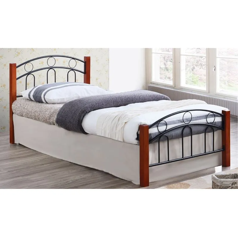 NORTON Bed (for Mattress 90x190cm) Metal Black/Wood Walnut