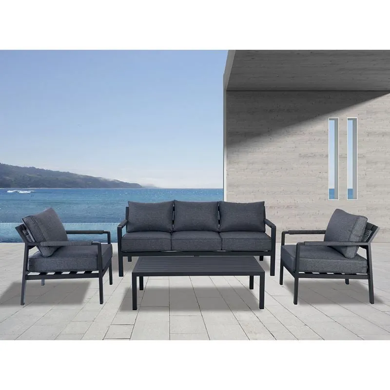 RIVIERA Set Σαλόνι Κήπου ALU: 3Θέσιος+2 Πολυθρόνες+Τραπέζι, Σκελετός & Μαξιλάρια Ανθρακί