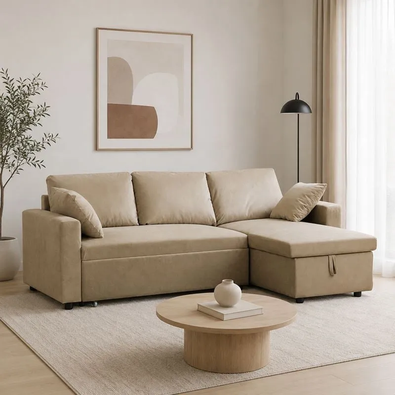 MONTREAL Reversible Storage Corner Sofabed Velure Beige