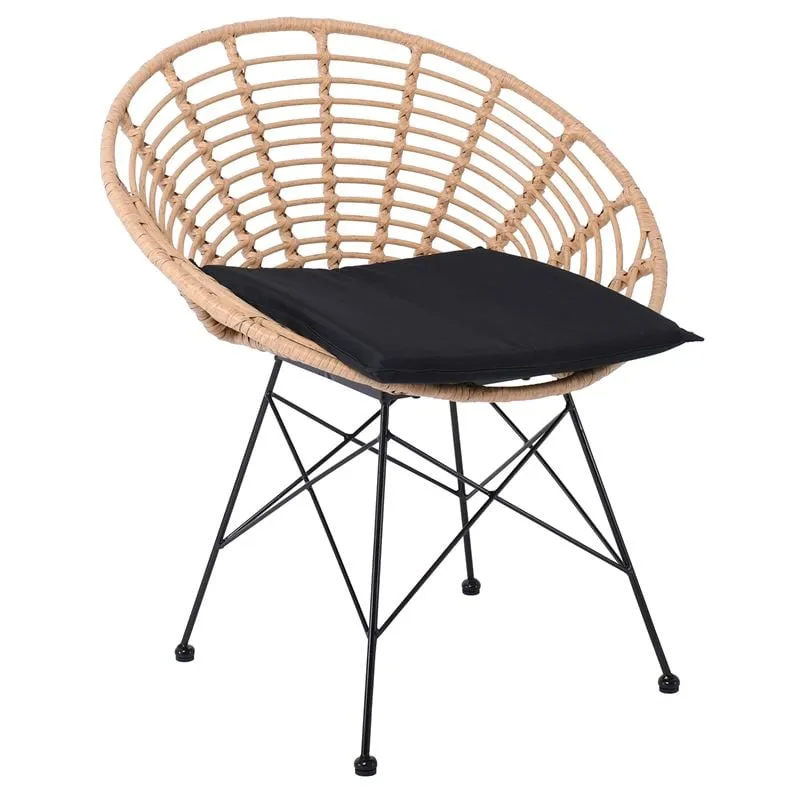 SALSA Coral Armchair Metal Black/Wicker Natural, Cushion Black