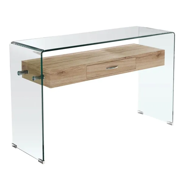 GLASSER Wood Console w/shelf Clear 12mm Glass/Sonoma 120x40x75cm