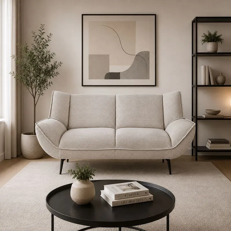 EMERALD 2-Seater Sofa Beige Corduroy Fabric
