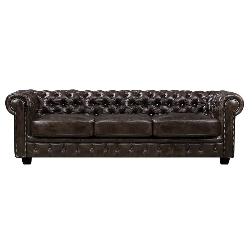 CHESTERFIELD Birmingham Καναπές 4Θέσιος Σαλονιού Καθιστικού, Δέρμα Καφέ
