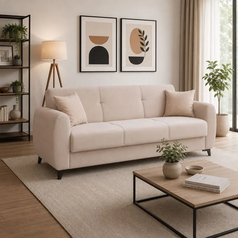 DARIO Sofa-Bed with Storage 3-Seater / Fabric Cappuccino
