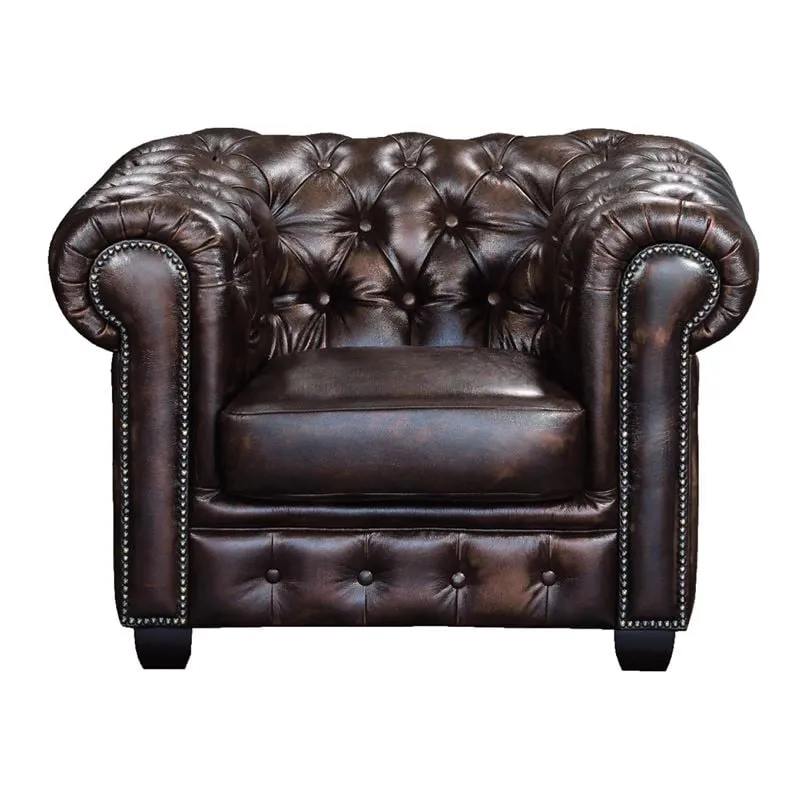 CHESTERFIELD Birmingham Πολυθρόνα Σαλονιού Καθιστικού,Δέρμα Απόχρωση Καφέ