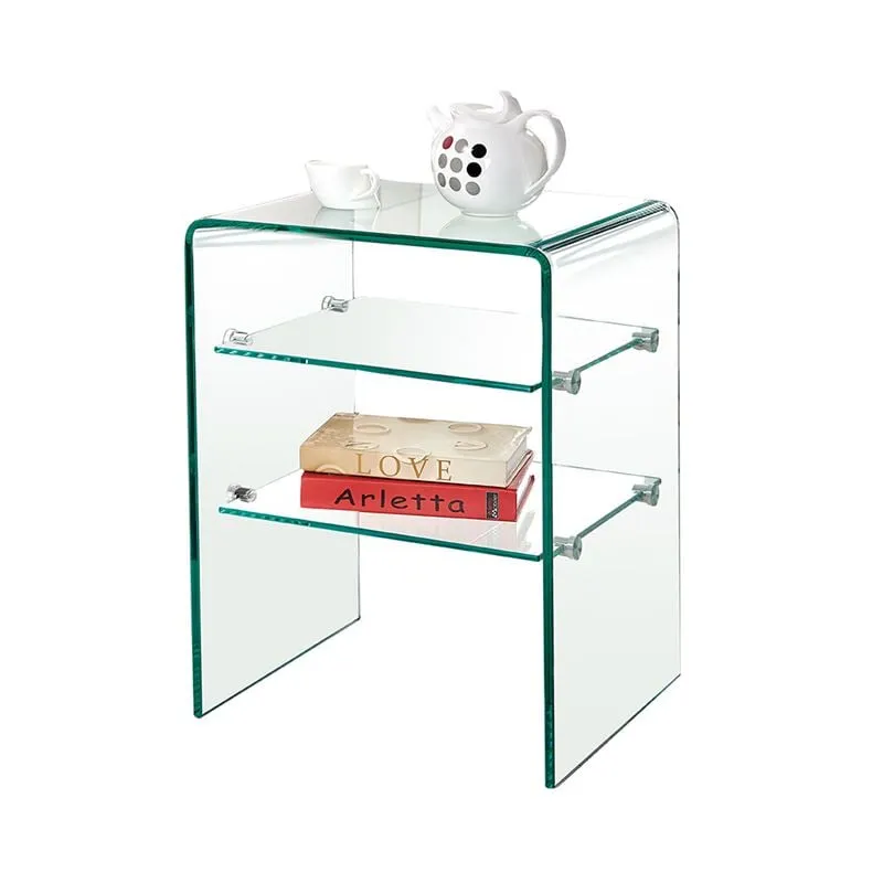 GLASSER Clear Bedside with Shelves 50x40x58cm Clear 10/6mm Glass
