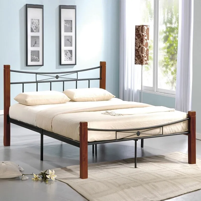 FLORA Bed 160x200 Metal Black/Wood Walnut