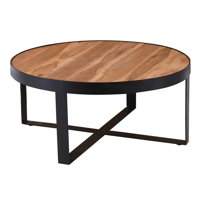 OVEN-W Coffee Table d.80x35 Acacia Natural Finish (Black Paint)
