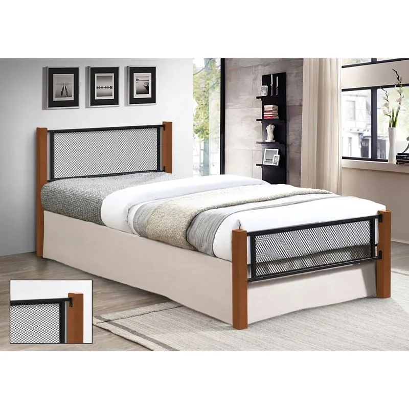 NET Bed (for Mattress 90x190cm) Metal Black/Wood Walnut