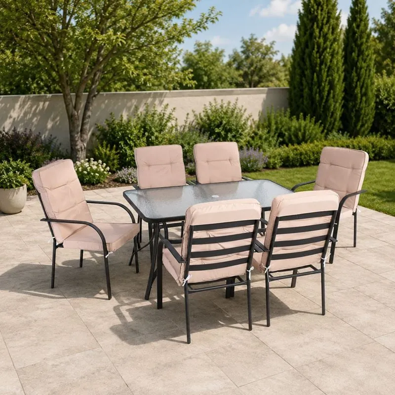 ASTOR Set (6 Chairs/Cushion Beige+Table 150x90) Steel Anthracite