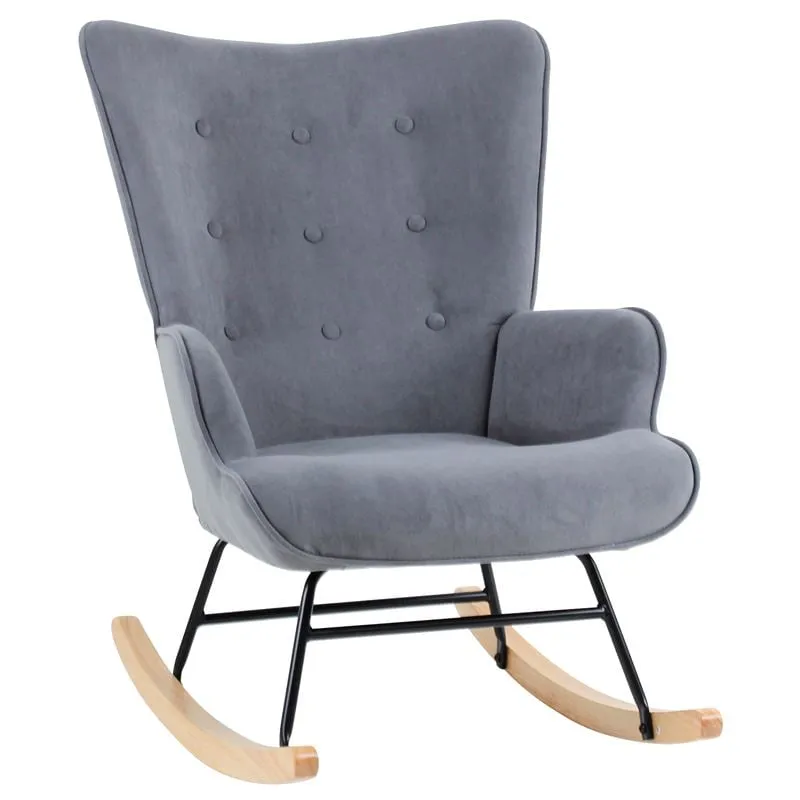 ALMA Rocking Armchair Velure Grey/Black Frame/Natural Base (K/D)