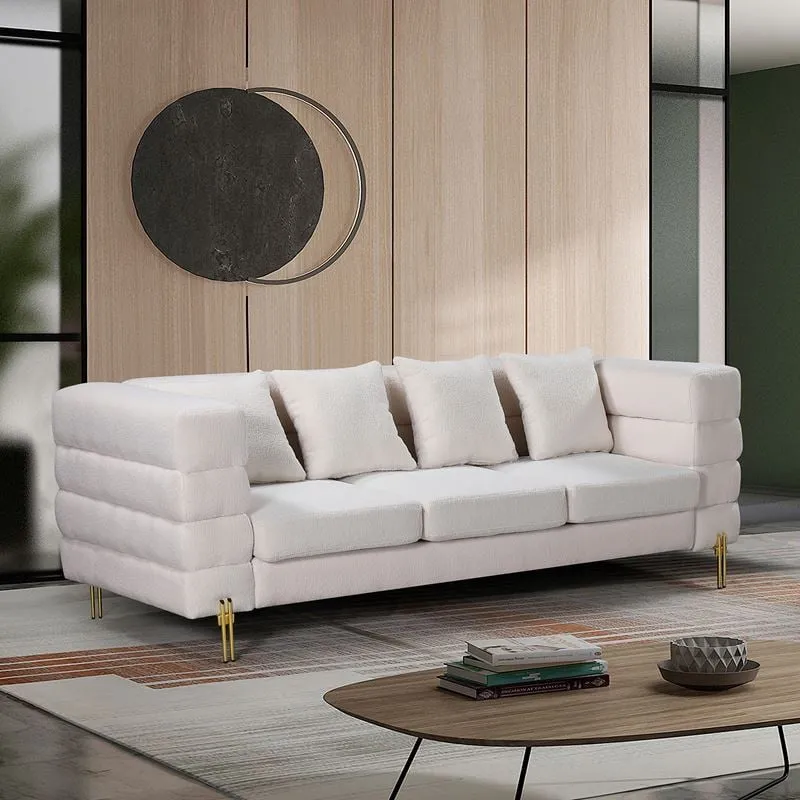 MORRIS Sofa 3-Seater White Teddy Fabric