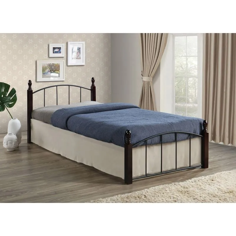 ARAGON Bed (for Mattress 120x200cm) Metal Black/Wood Walnut