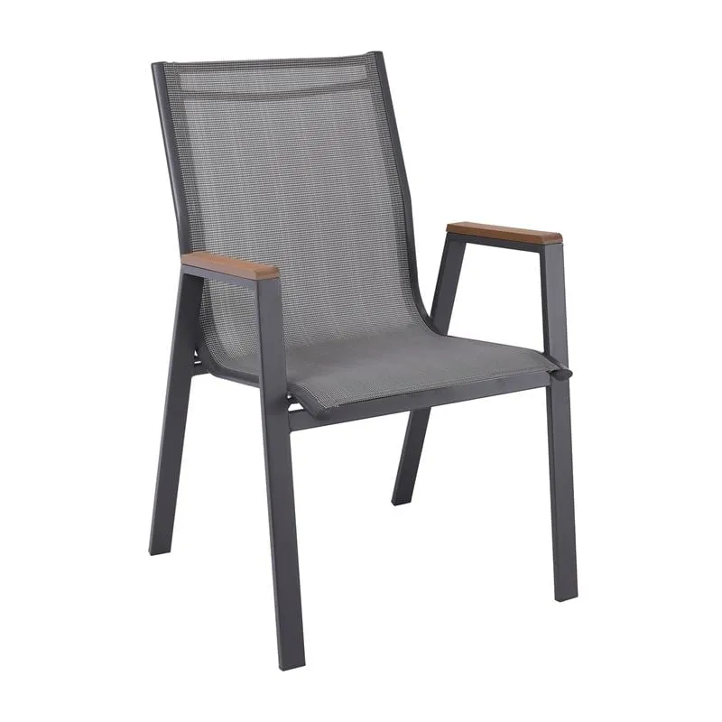 VIRNA Armchair Metal Anthracite/Textilene Grey/Polywood Natural