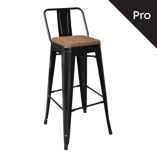 RELIX Wood Dark Oak Bar Stool-Pro w/Back Metal Black