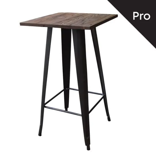 RELIX Wood Dark Oak Bar Table-Pro 60x60 Metal Antique Black