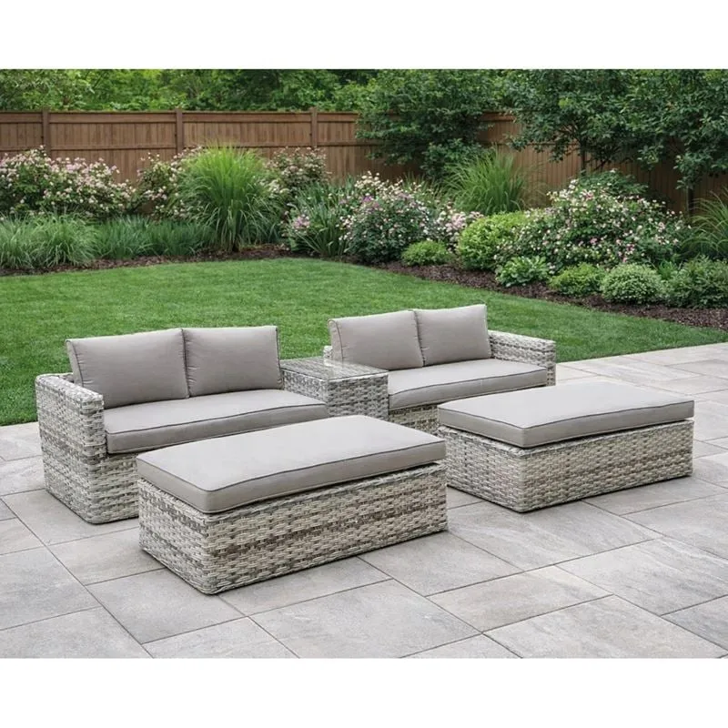 ASCOT Set Alu (5pcs) Wicker Grey White/Cushions Beige