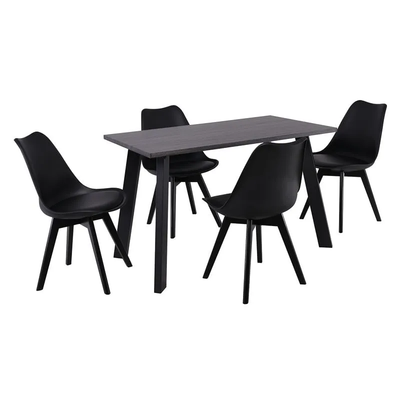 MARTIN Set (Table 120x70+4 Chairs) MDF Grey Walnut/Black PP