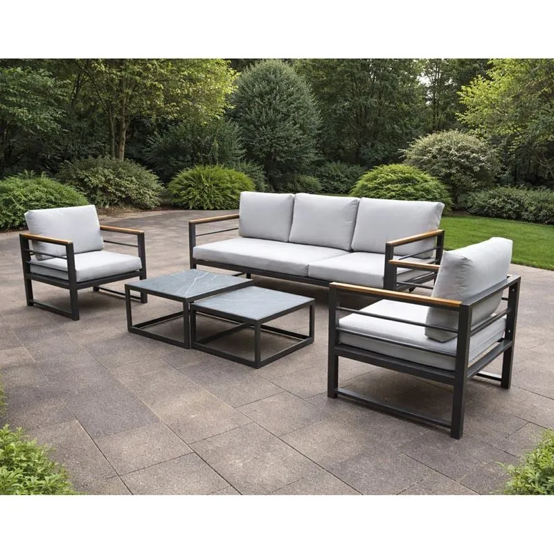 MARILIAN Set (5pcs) Metal Dark Grey/Cushions Light Grey