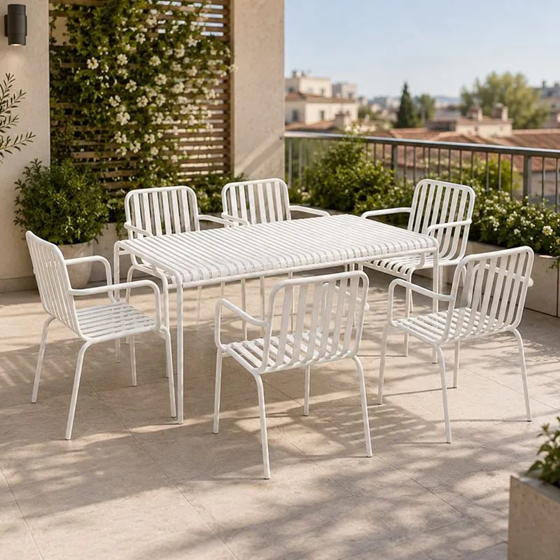 MODIAL Set (Table 159x80cm+6 Armchairs) Metal White