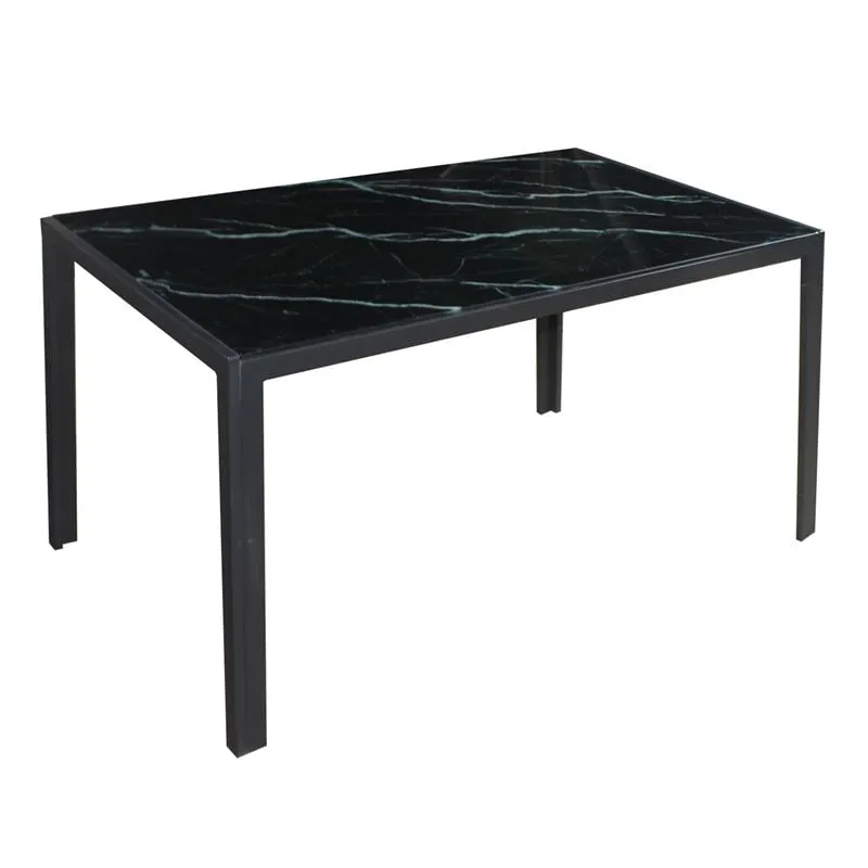 DEGO Table 140x80cm Metal Black Paint/Glass Black Marble