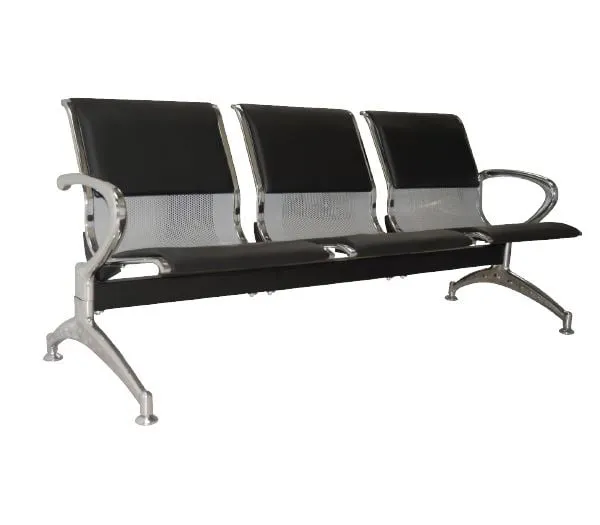 Waiting Seat 3-Seater Steel Mesh Grey/Pvc Black (Chrome Frame)