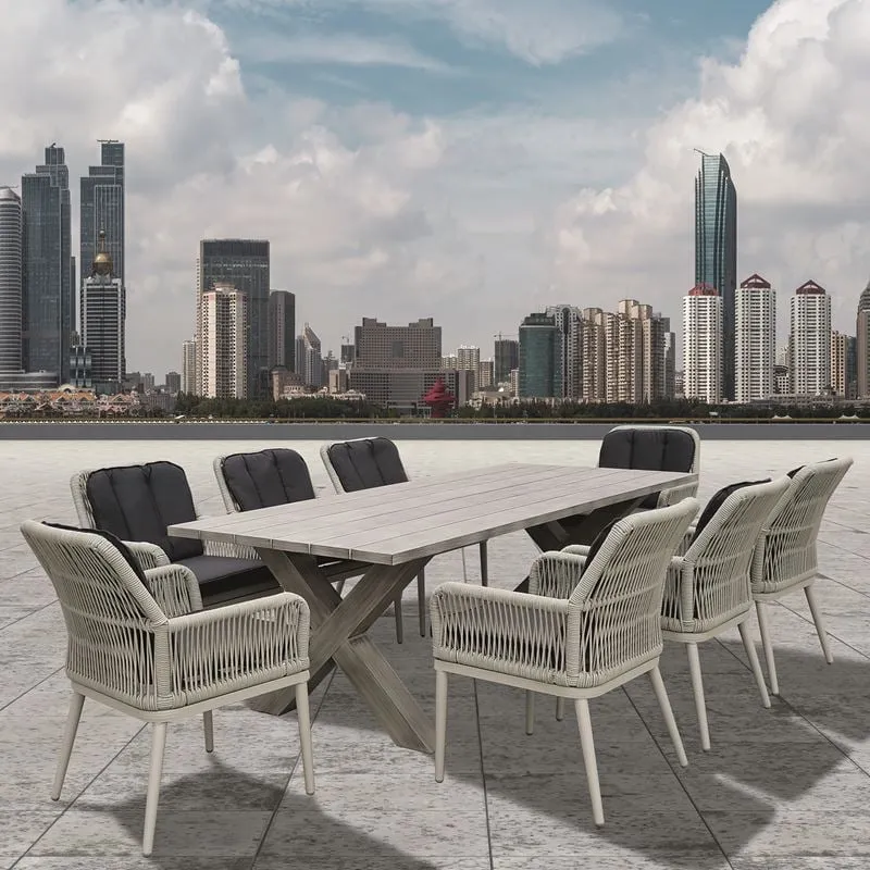 ALLEY Set Alu Table 220x94+8 Armchairs Grey/Cushion Anthracite