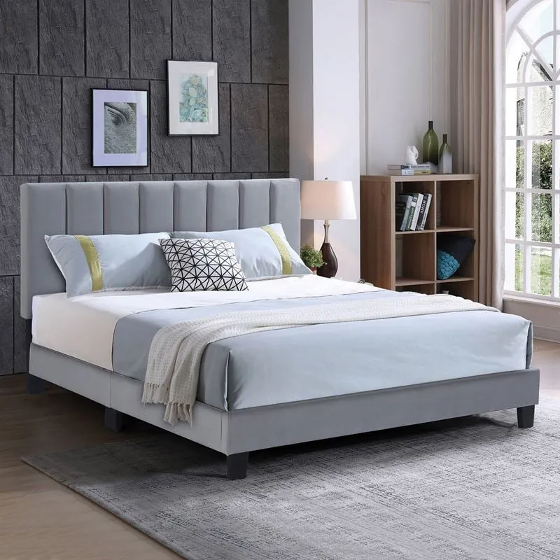 ALLEGRO Κρεβάτι Διπλό 140x190cm, Ύφασμα Γκρι, με Κεφαλάρι πολλαπλών θέσεων
