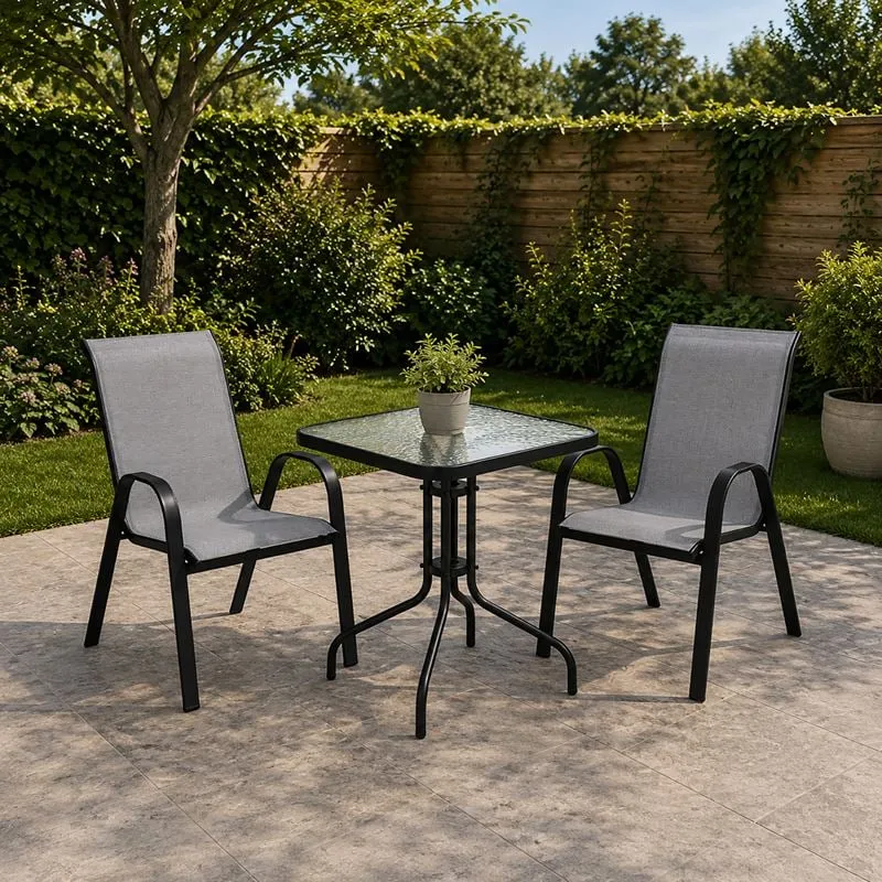 RIO Set (Table 60x60cm+2 Armchairs) Metal Black/Textilene Grey
