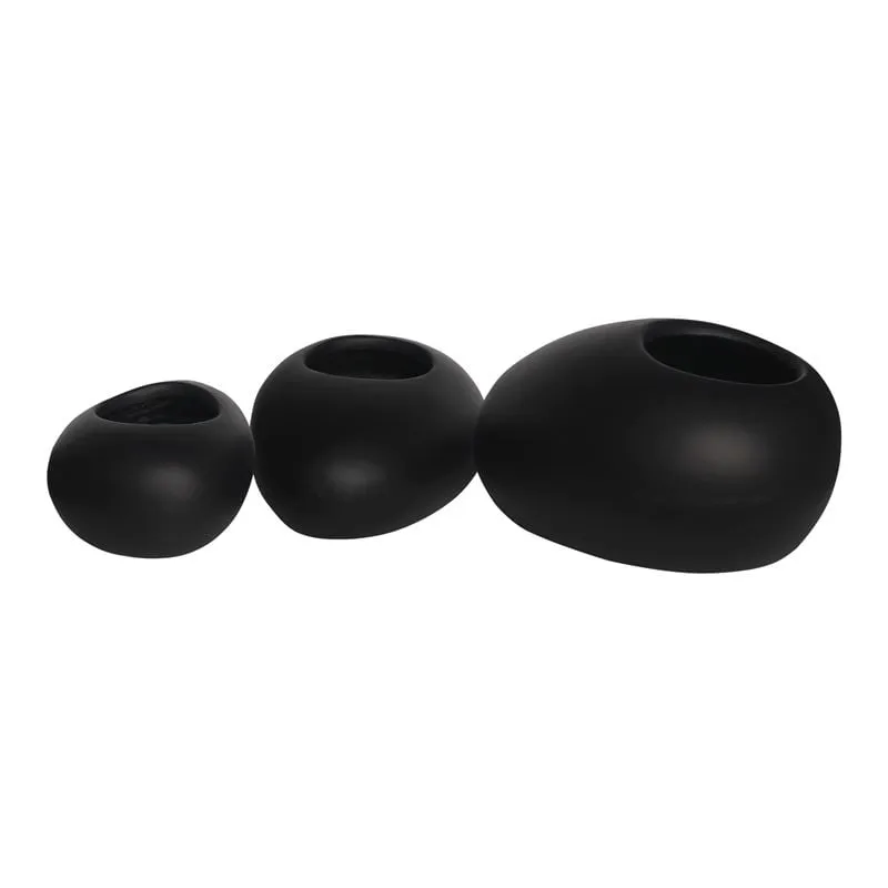 FLOWER POT-ROCK Set 3pcs/Cement Black