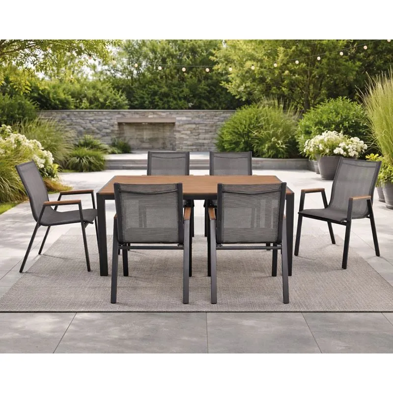 VIRNA Set (Table 150x90cm+6 Armchairs) Metal Anthracite/Polywood Natural