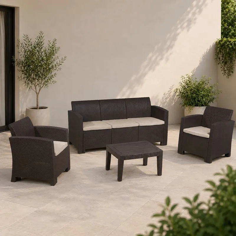 SAVANNA Set Σαλόνι Κήπου Βεράντας K/D, PP-UV Καφέ Μαξιλάρια Grey-White