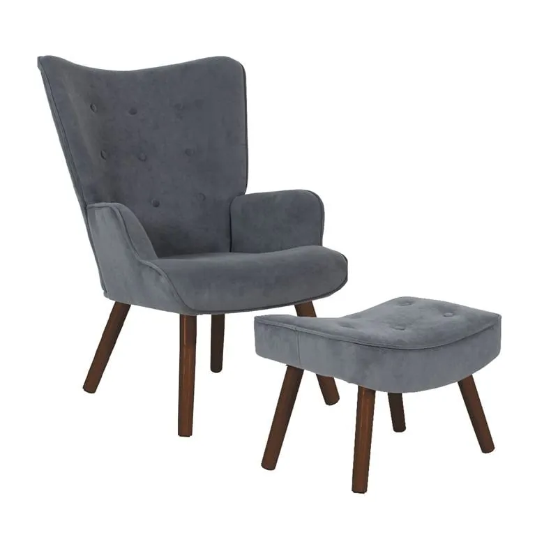 ALMA Set Armchair & Stool Walnut / Velure Grey (K/D)