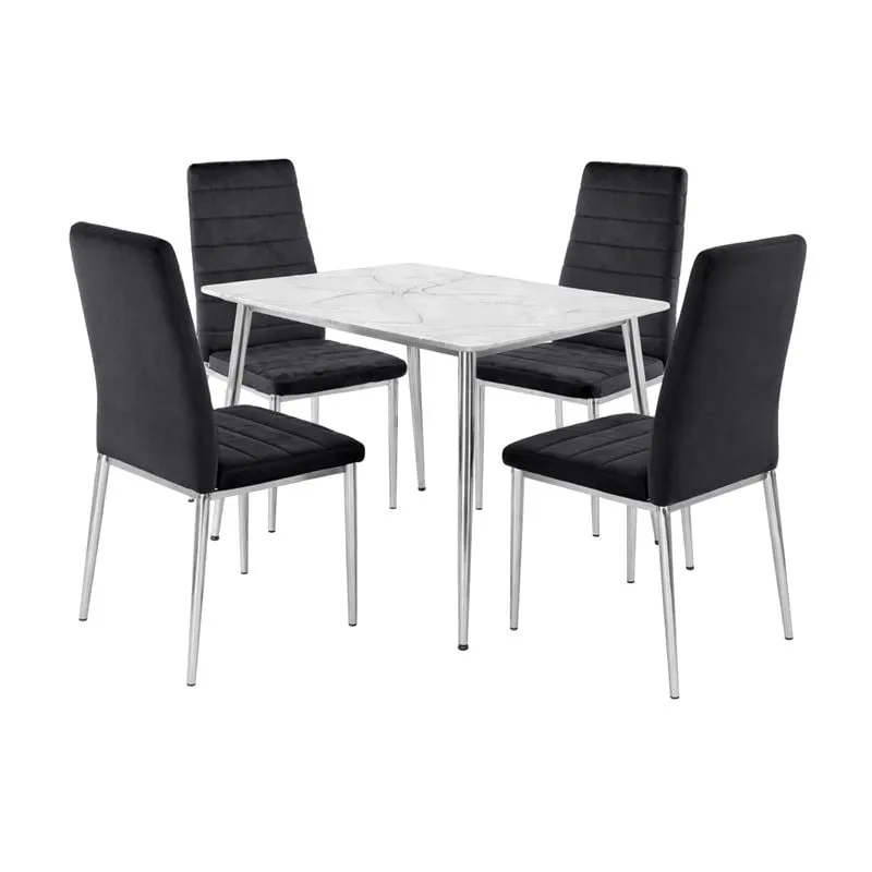 JETTA-OSLO Set Τραπεζαρία: Τραπέζι + 4 Καρέκλες, Χρώμιο - Sintered Stone - Velure Μαύρο