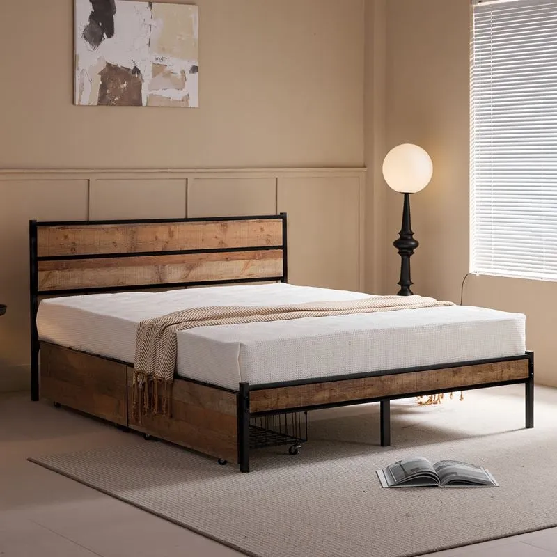 PALLET Bed With Drawers (for Mattress 160x200cm) Antique Oak