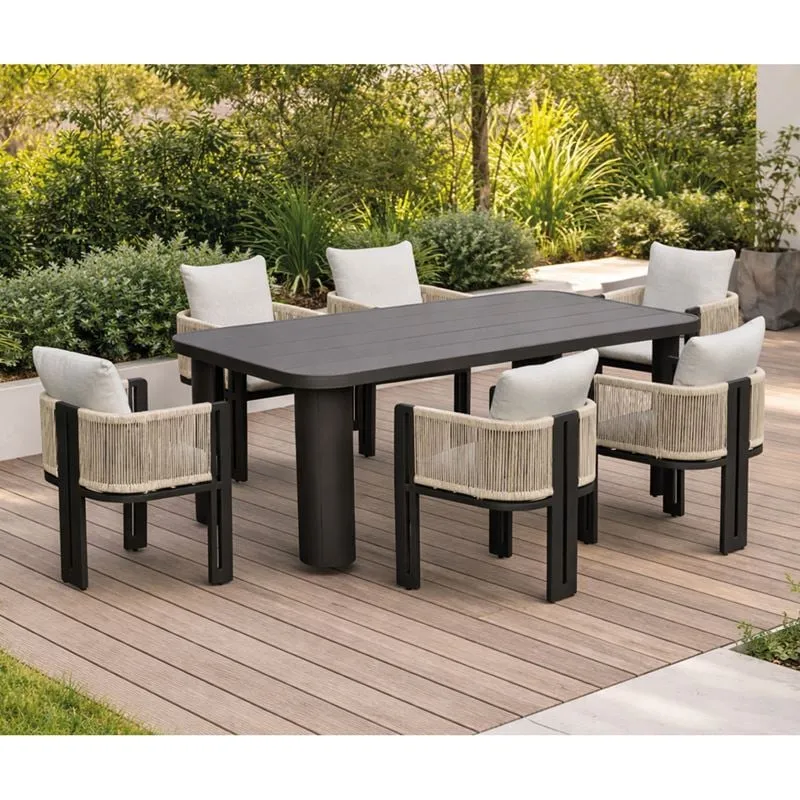 BOSTON Dining Set Τραπεζαρία Κήπου Βεράντας: Τραπέζι + 6 Πολυθρόνες Alu Ανθρακί - Μπεζ