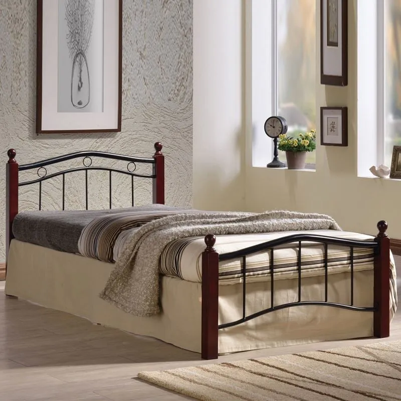 VICTOR Bed (for Mattress 90x200cm) Metal Black/Wood Walnut