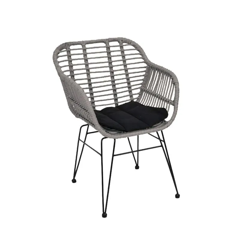 SALSA-W Armchair Metal Black/Wicker Grey, Cushion Black