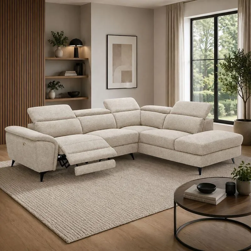 ROMEO Right Facing Corner-Relax Sofa, Beige Fabric