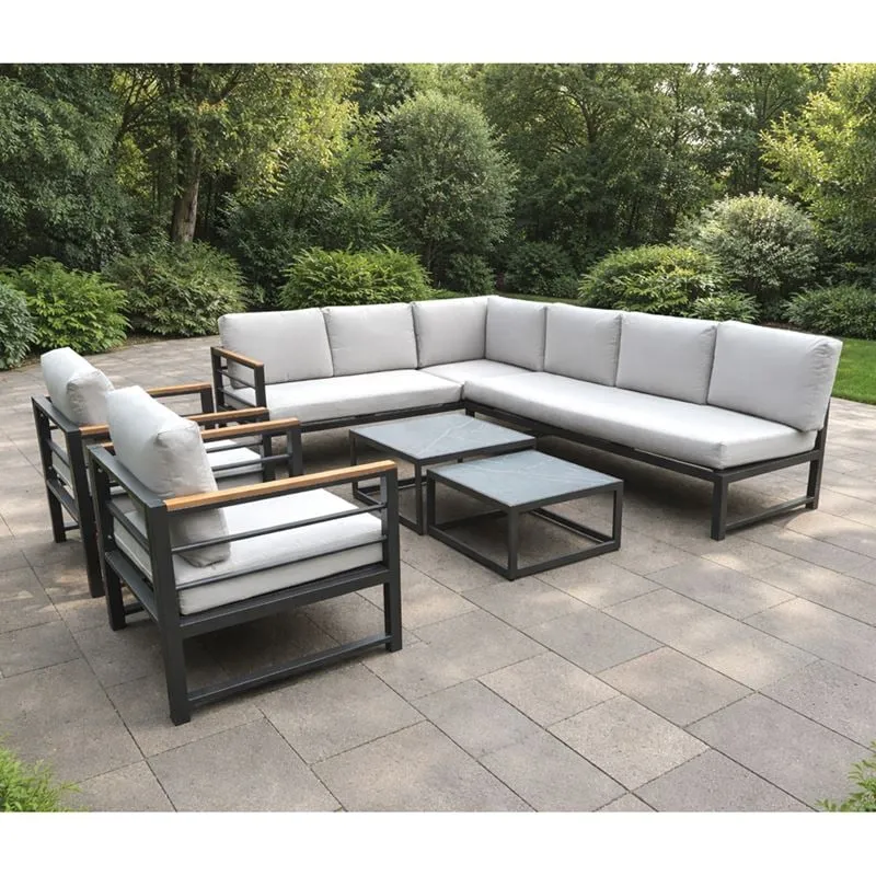 MARILIAN Set Multifunctional (6pcs) Metal Dark Grey/Cushions Light Grey
