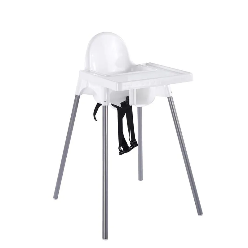 BABY Highchair with tray, PP White, Metal Grey