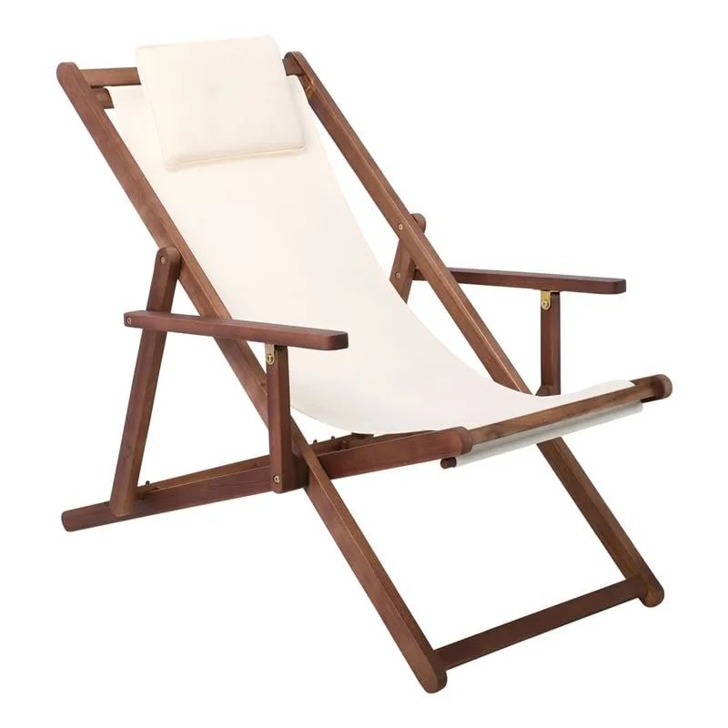 Deckchair 3-POS Acacia (w/arms), Fabric Ecru Water Repellent