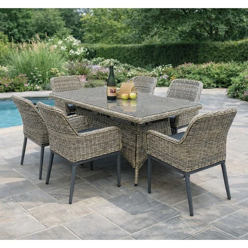 HAVANA Set Τραπεζαρία Κήπου ALU,Wicker Grey Brown-Ανθρακί: Τραπέζι 180x90 + 6 Πολυθρόνες