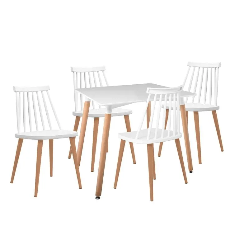 LAVIDA-ART Set (Table 80x80cm+4 Chairs) Natural/White
